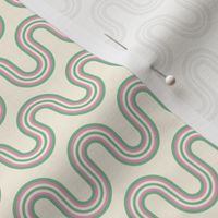 Retro Curved Wave Stripe in Celadon Green, Carnation Pink, Cream White
