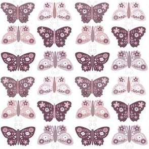 Medium Scale // Lilac, Lavender and Mauve Purple Vintage Check Butterflies on Eggshell White