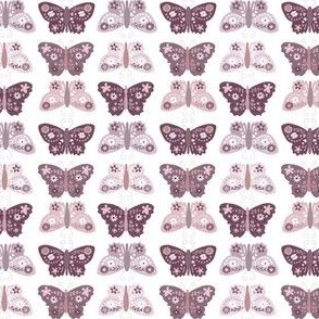 Small Scale // Lilac, Lavender and Mauve Purple Vintage Check Butterflies on Eggshell White