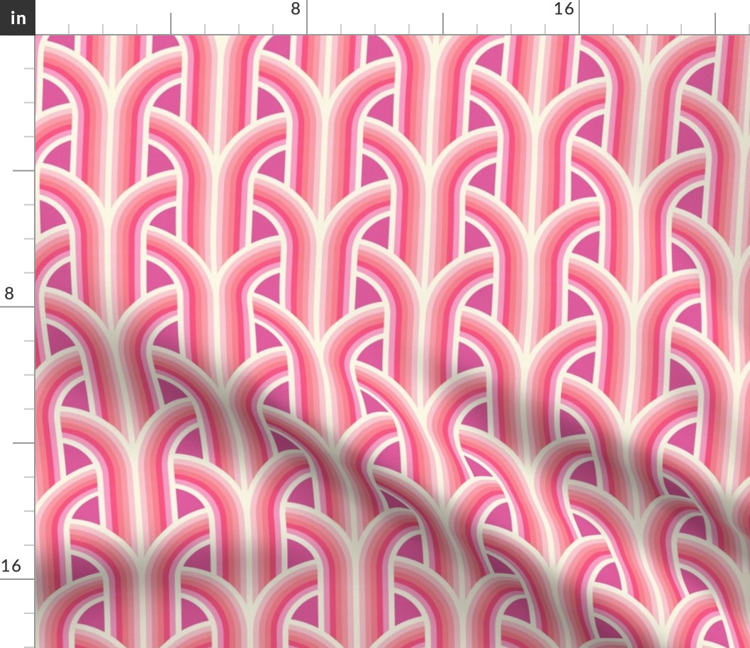 Interlocking Arches Geometric Modern Line Pattern - Hot Pink Barbie Doll Colors on Canvas Texture - Small