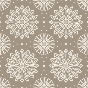 blooms and dots - creamy white_ khaki brown - hand drawn floral tile