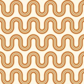 Retro Curved Wave Stripe in Cream White and Tangerine Orange