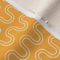 Retro Curved Wave Stripe in Amber Marigold Orange and Cream White