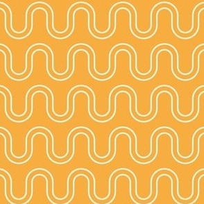 Retro Curved Wave Stripe in Amber Marigold Orange and Cream White