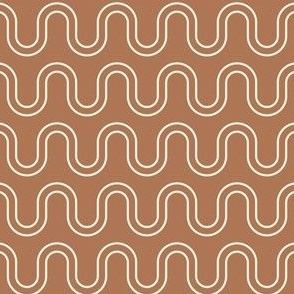 Retro Curved Wave Stripe in Copper Sepia Brown and Cream White
