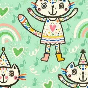 Cut-cuter-cutest-party-cats-on-soft-vintage-mint-green-L-large