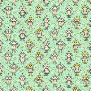 Cut-cuter-cutest-party-cats-on-soft-vintage-mint-green-XS-tiny