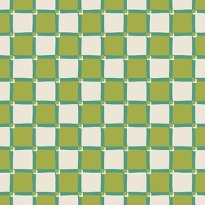 Cheerful Checks / Green + beige / Medium scale