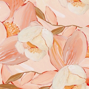 Large Scale cottagecore painted flowers blush pink and yellow wallpaper