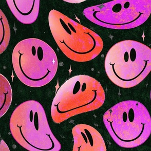 Trippy Preppy Valentine over Black Smiley Face - Red and Pink Smiley Face - Bold Preppy Pink and Preppy Red Psychedelic Trippy Smiley Face - SmileBlob - xxtsf105b - 67.91in x 56.49in repeat - 150dpi (Full Scale)