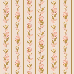 botanical cottagecore painted flowers stripes blush pink and yellow