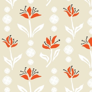 Warm Neutral with Pop of Orange Flowers - Large Scale