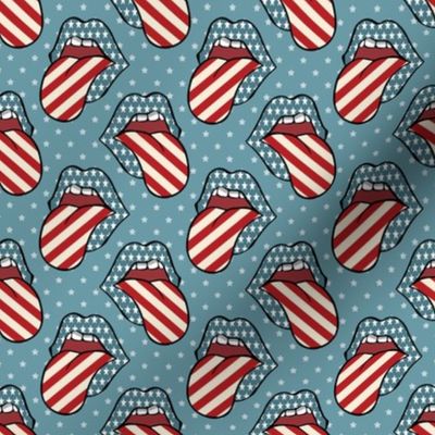 Smaller Patriotic Tongues Out Mouth Lips Stars Stripes Blue