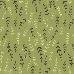 Simple forest fern leaves | large scale | olive green & dark green-grey