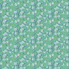 Floral forsynthia flower botanical branches with small flowers blue teal _Small