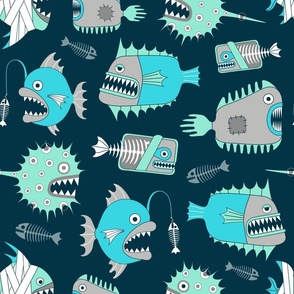 (L) Spooky monster fishes turquoise