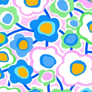 (L) Boho Matisse abstract Flowers in Rainbow colours - Cobalt Blue #bohofloral #happy 