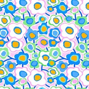 (S) Boho Matisse abstract Flowers in Rainbow colours - Cobalt Blue #bohofloral #happy 