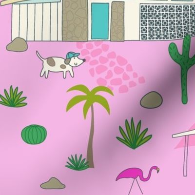 (L) palm springs mid century houses  dogs - pink