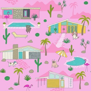 (L) palm springs mid century houses  dogs - pink