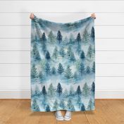 Winter Wilderness Whispers Rural Watercolor Landscape In Shades Of Blue Large Scale
