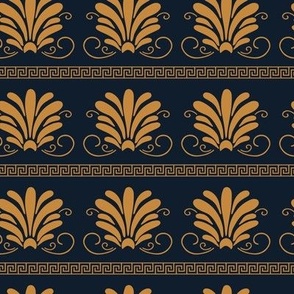 (M) Greek traditional ornaments in goldenrod yellow on dark blue
