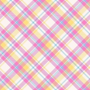 Pink, White and Yellow Check Plaid Diagonal