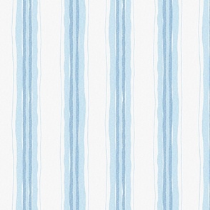 hand painted linen ticking stripe large wallpaper scale in ivory white cool blue by Pippa Shaw