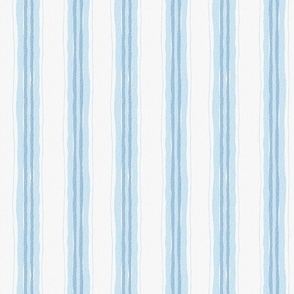 hand painted linen ticking stripe medium wallpaper scale in ivory white cool blue by Pippa Shaw