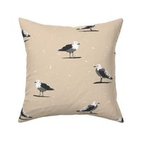 Coastal Beach Theme, Sea Birds, Gull, Neutral Peach, Large