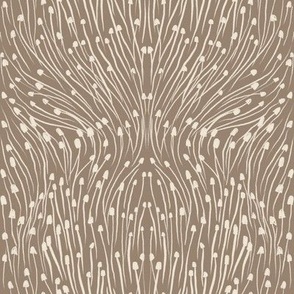 Enoki Mushroom Damask on Natural Ecru Background