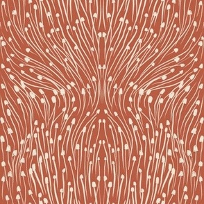 Enoki Mushroom Damask on Terracotta Red Background