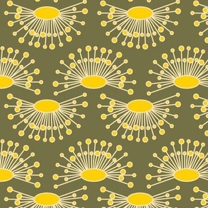 Geometric Yellow Dandelions on Olive Green