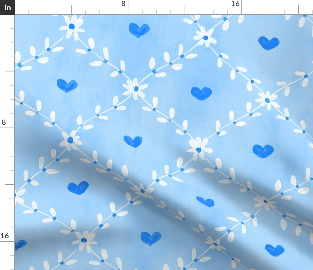 hearts and vines baby blue white large scale