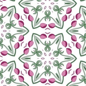 Geometric floral tulips and leaves hexagon ornaments
