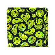 Trippy Bold Lemon Lime over Black Smiley Face - Bright Green Yellow Smiley Face - Bright Green Yellow over Black - Psychedelic Trippy Smiley Face - SmileBlob - xxtsf409b - 67.91in x 56.49in repeat - 150dpi (Full Scale)