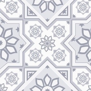 Geometric Gray and White Tile Look Print Large Scale