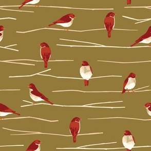 Red birds and twigs - mustard