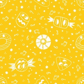 Halloween candies and notes - line drawing in yellow - large scale