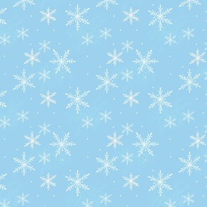 Snowy Winter Wonderland  Snowflakes On Light Blue Background Medium Scale