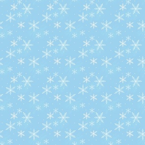 Snowy Winter Wonderland  Snowflakes On Light Blue Background Smaller Scale