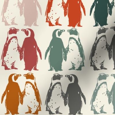 Block Printed Penguins in Earth Tones