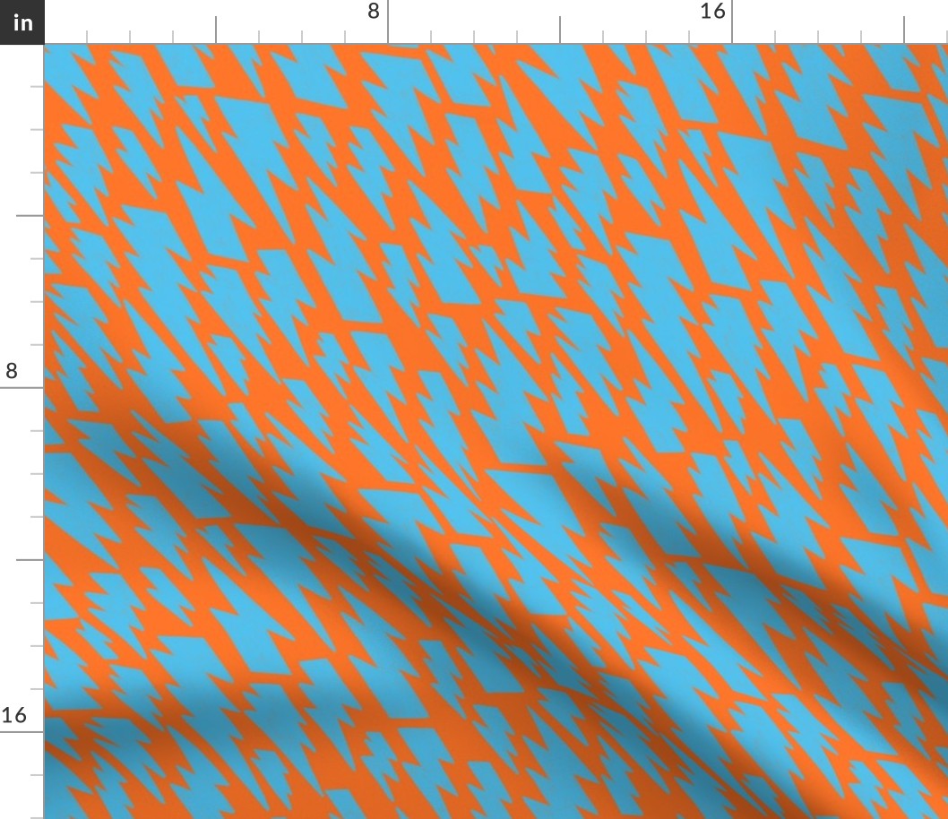 80´s flash pattern in baby blue on an orange background