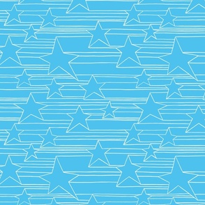 Stars and stripes - line drawing on a  blue background - middle scale 