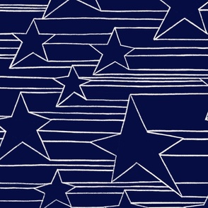 Stars and stripes - line drawing on a navi blue background - jumbo scale 