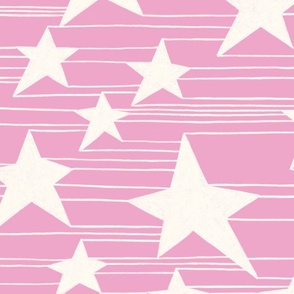 White stars and stripes - line drawing on a light pink background - small scale