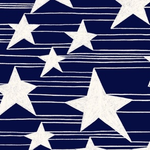 White stars and stripes - line drawing on a navi blue background - ditsy scale 