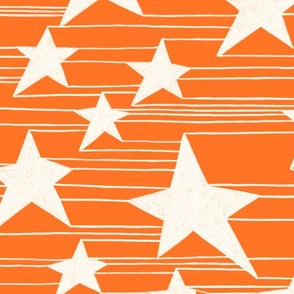 White stars and stripes - line drawing on an orange background - jumbo scale 