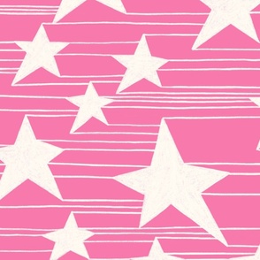 White stars and stripes - line drawing on a pink background -  middle scale 