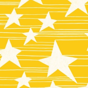 White stars and stripes - line drawing on a yellow background -  jumbo scale